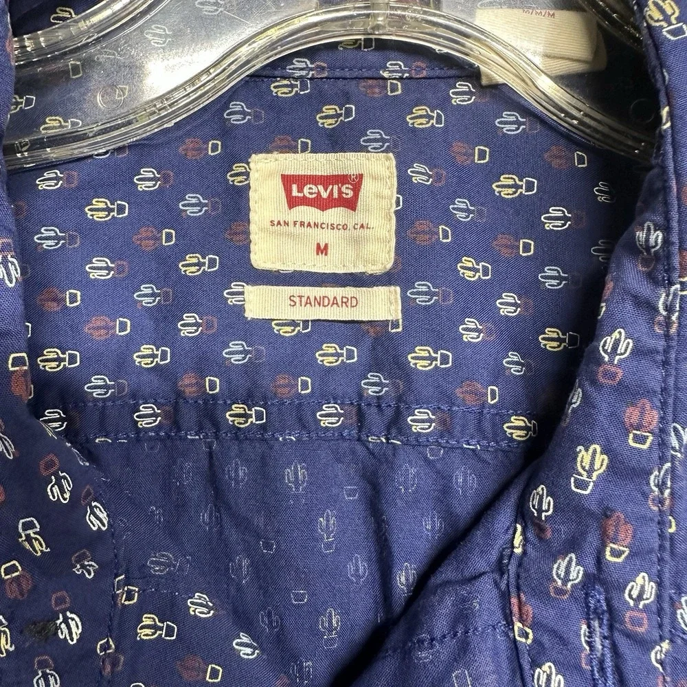 Levi's Mens Navy Blue Cactus Print Standard Fit Short Sleeve Button Up Shirt M